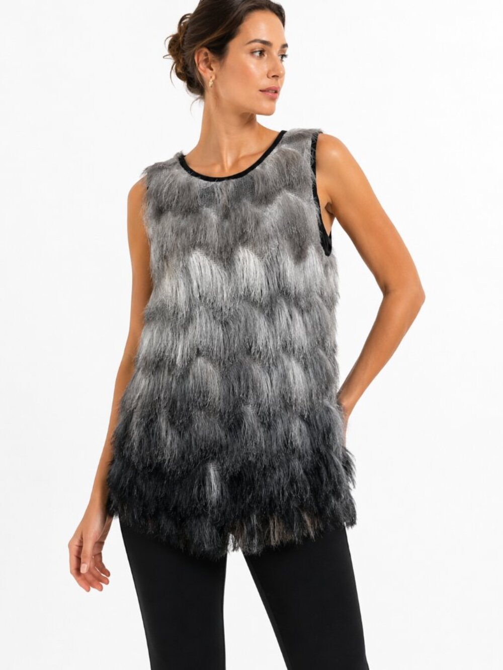 VICOLO SILVER FRINGED PARTY COCKTAIL BURLESQUE TANK TOP - S